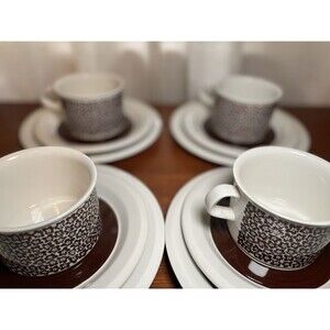 VTG Arabia Finland Faenza Brown Flower *Trio Set Cup Saucer Plate* MCM Leivo